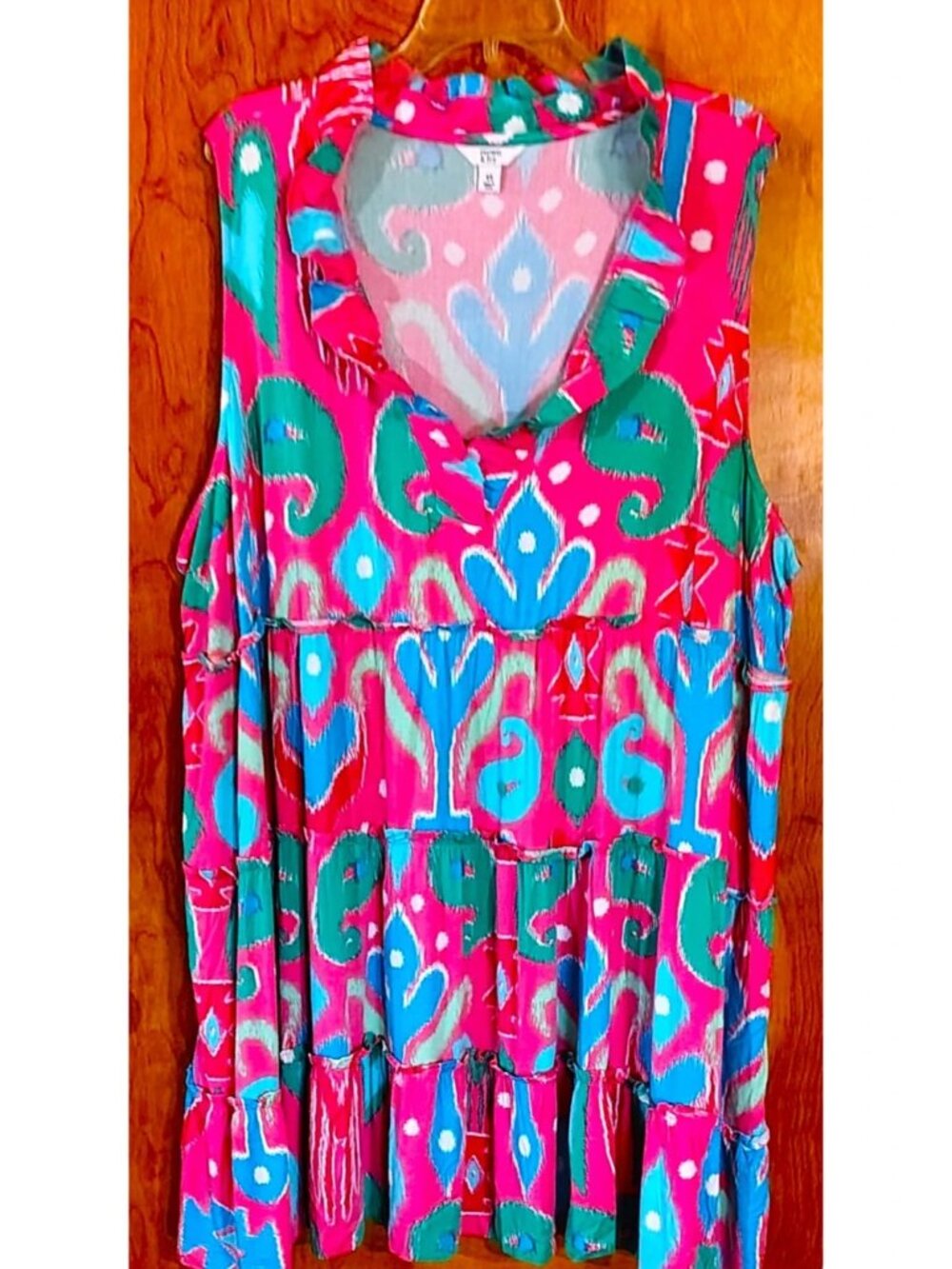 Crown & Ivy Pink Multicolor Sleeveless Sundress 4X Tiered Ruffle Stretch Rayon